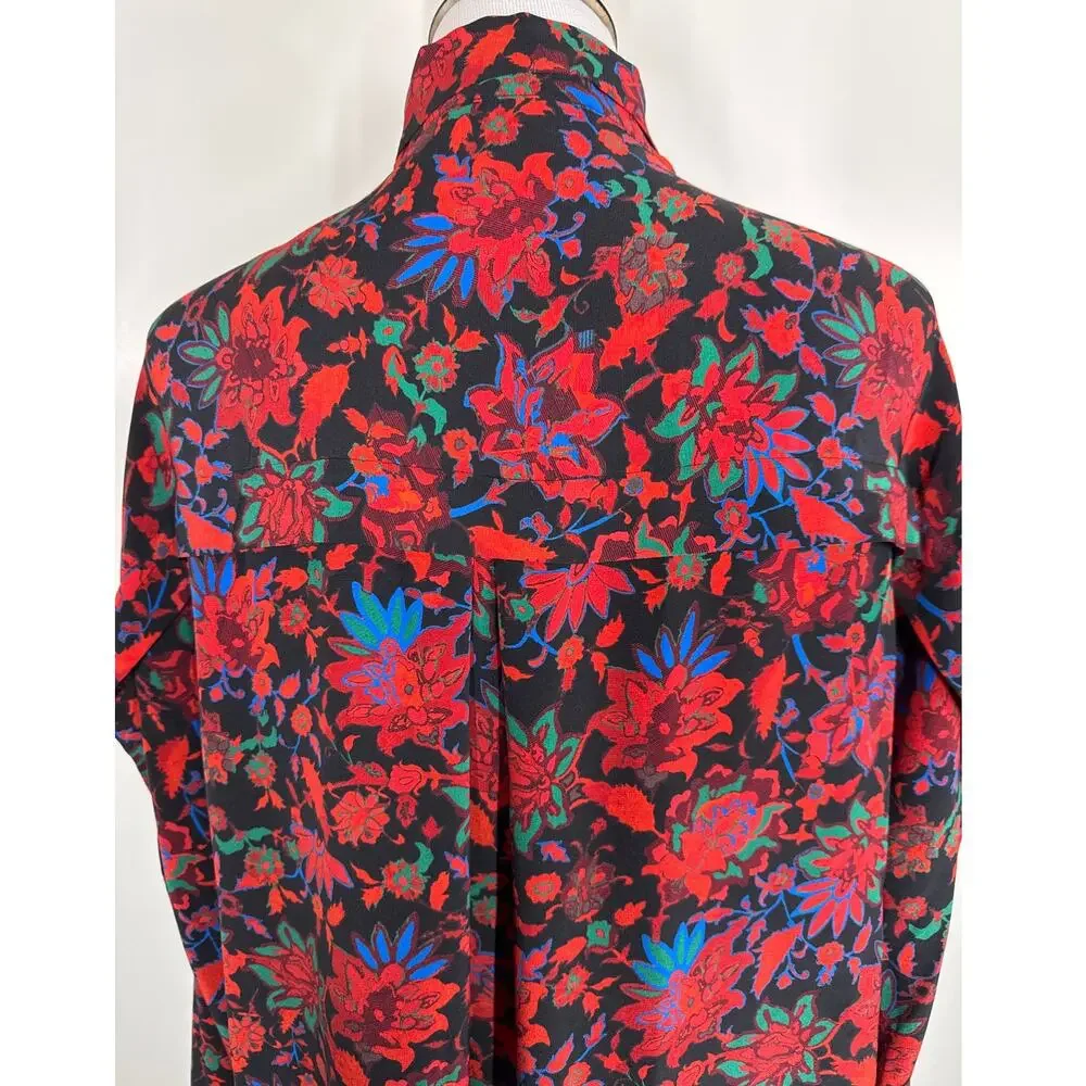 Rag & Bone Emily Floral Long Sleeve Tie‑Neck Silk Top, Size M - Picture 6 of 12